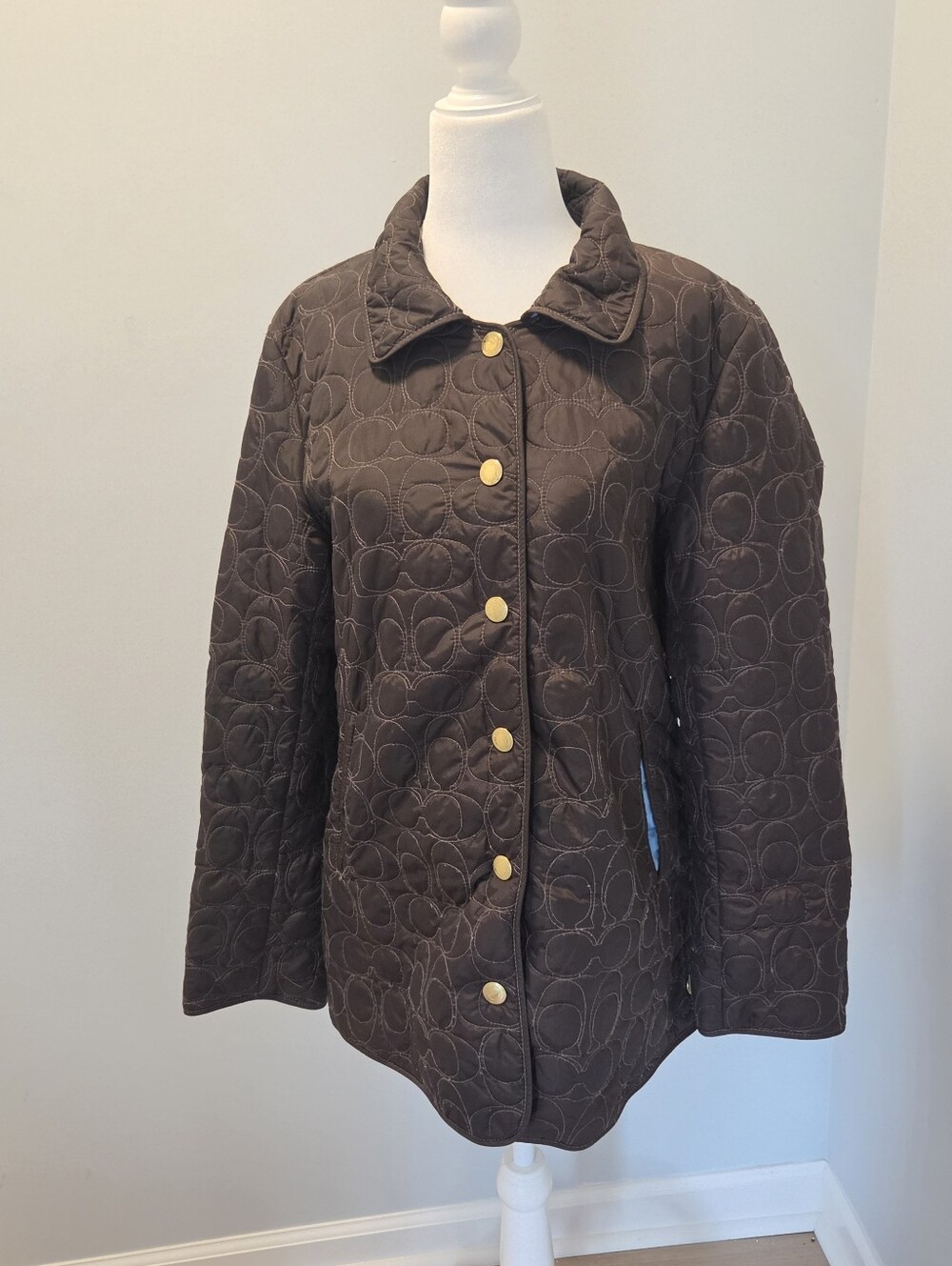 Vtg Coach Brown Quilted Women's Puffer Jacket Y2k Luxury Transitional Fall Small